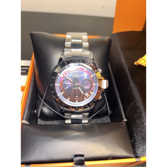 Stuhrling 3960 2 Quartz Chronograph Date Stainless Steel Bracelet Mens Watch - Picture 4 of 12